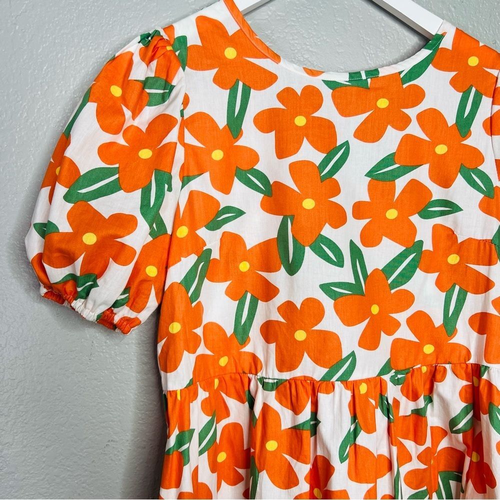 Floral Orange and Green Dress sz M - Picture 2 of 6